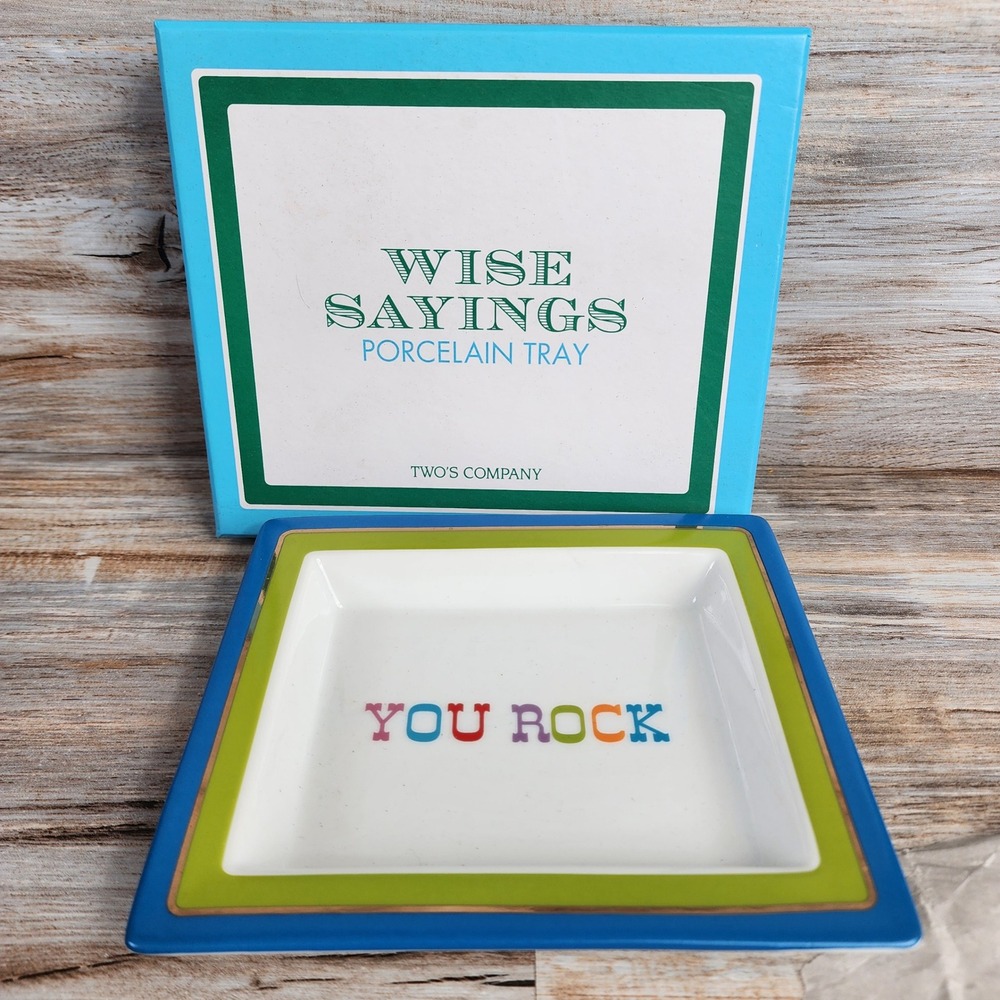 Two's Company Wise Sayings You Rock‎ Porcelain Trinket Tray Blue Green 50201 NEW